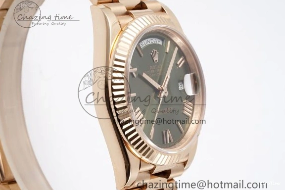 MiroTime 0516 DayDate 40 RG JDF Gain Weight 904L Steel Green Dial Roman Markers on President Bracelet A2836 V Trendsetting 1816
